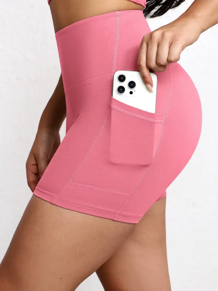 Shorts de sport taille haute pour femme avec poches, idéal pour le fitness, le running et le yoga – 
