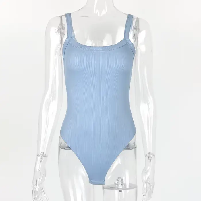 Sangle solide moulante Sexy corps décontracté basique blanc été Body haut pour femme sans manches pu