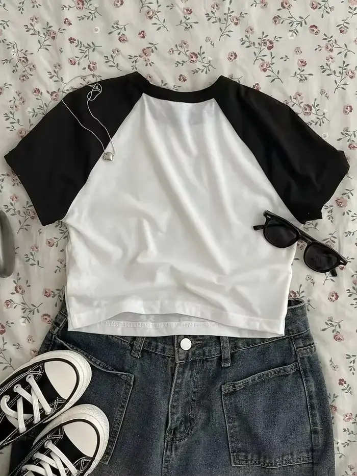 Roztomilá mačka tričko s potlačou krátky strih Sexy crop top krátke rukávy okrúhly výstrih