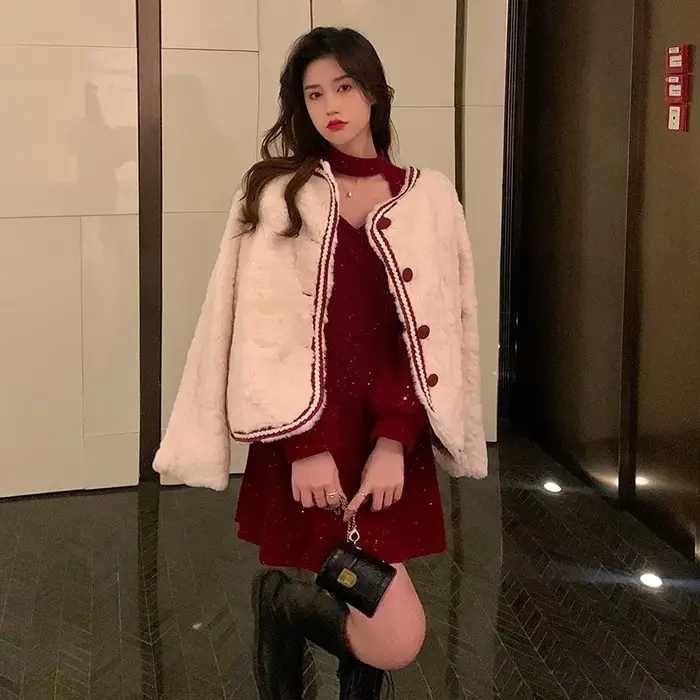 Robe de soirée élégante en velours rouge pour femme, mini robes pour femme, Noël, français, vintage,