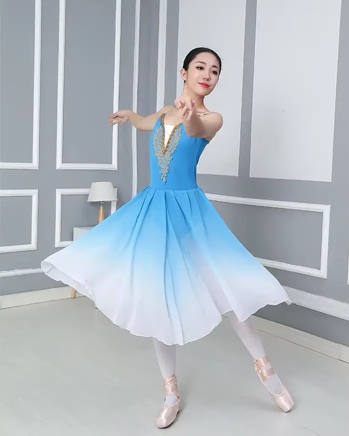 Vêtements de spectacle pour enfants, jupe de ballet, vêtements d'entraînement, jupe moelleuse, vêtements de spectacle pour filles, jupe de princesse bleu ciel