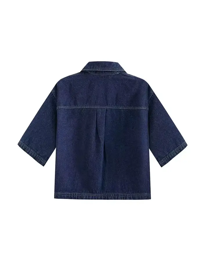 2025 mode femme poche à rabat décoration col rabattu court coupe ajustée haut en jean + jupe en jean