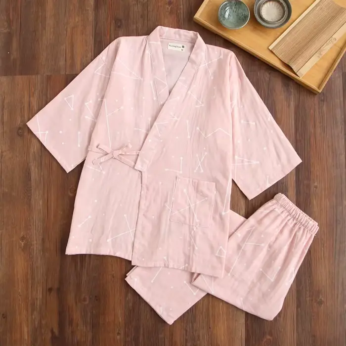 2025 nouveau style japonais kimono pyjamas ensemble amoureux pyjamas sept manches femme 100% coton g