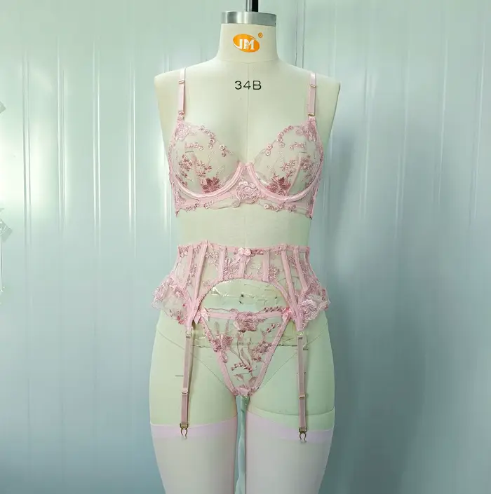 Ensemble de lingerie féminine en maille transparente, babydoll, porte-jarretelles en dentelle, nuise