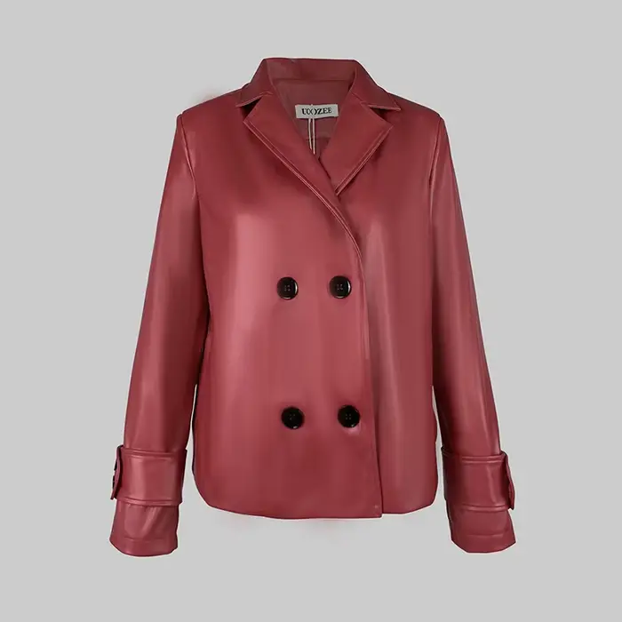 Modigirl automne hiver rouge Faux cuir vestes femmes 2024 nouveaux vêtements d'extérieur manches lon