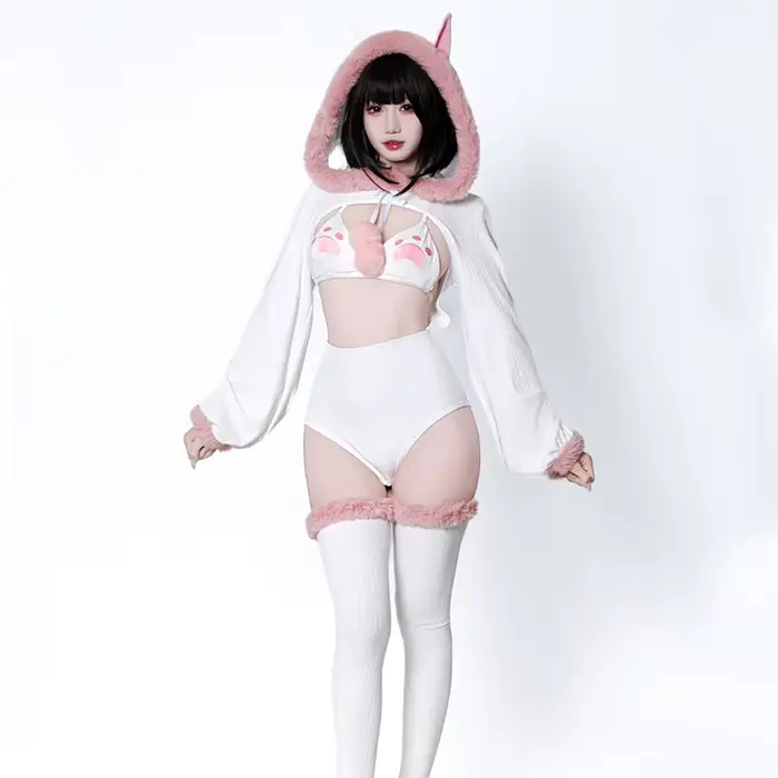Originálny a roztomilý japonský bikini set s odnímateľným chvostom a nadýchanými mačacími ušami