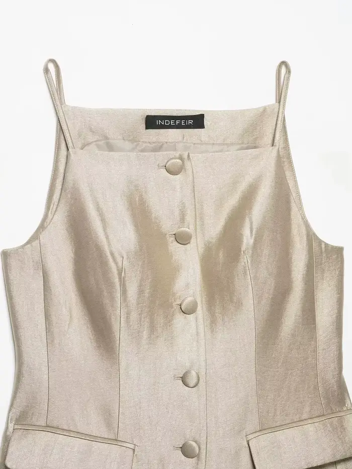 KONDALA Ensemble Chic Décontracté pour Femme : Haut Sans Manches à Boutonnage Simple et Pantalon Lon