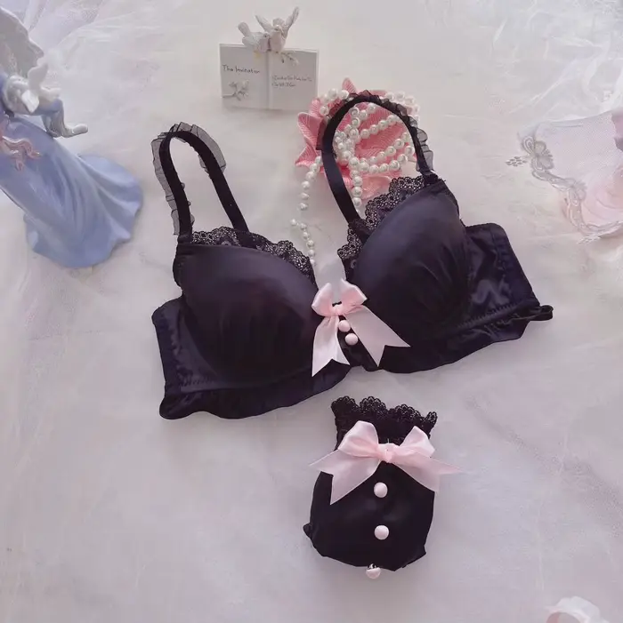 Ensemble de lingerie en coton style Lolita avec nœuds doux pour femmes occasions spéciales