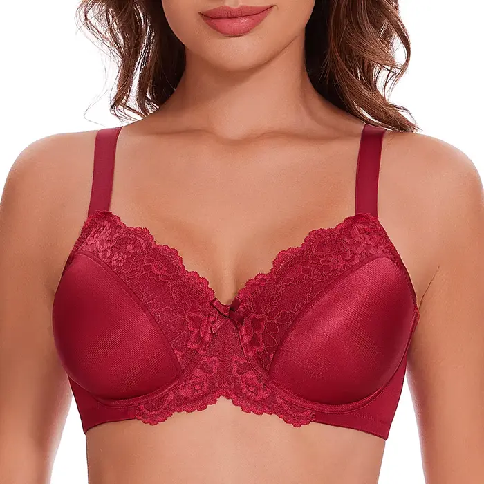 Soutien-gorge à armatures en dentelle florale pour femme, minimiseur, couverture complète, non rembo