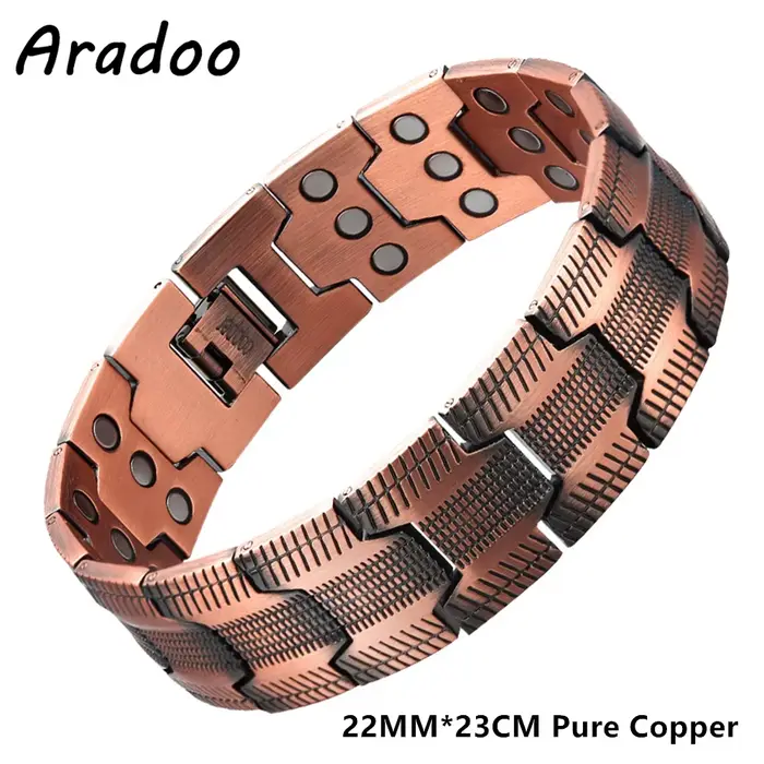 ARADOO Náramok z čistej medi pre mužov 3500 Gauss 3X Magnetická terapia s článkami