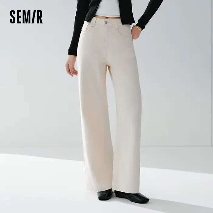 Semir retro džínsy pre ženy jar 2026 Lyocell zmes široké nohavice dĺžka po zem zakrývajúce boky predlžujúce nohy