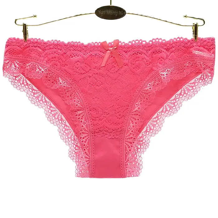 Dámske nízke pás bavlnené nohavičky, Sexy čipka spodná bielizeň na prednej strane, 5 kusov / Set