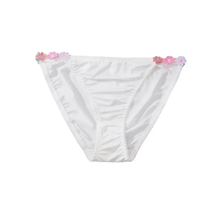 Culottes en satin de soie taille basse avec entrejambe en coton, motif floral, respirantes, pour fem