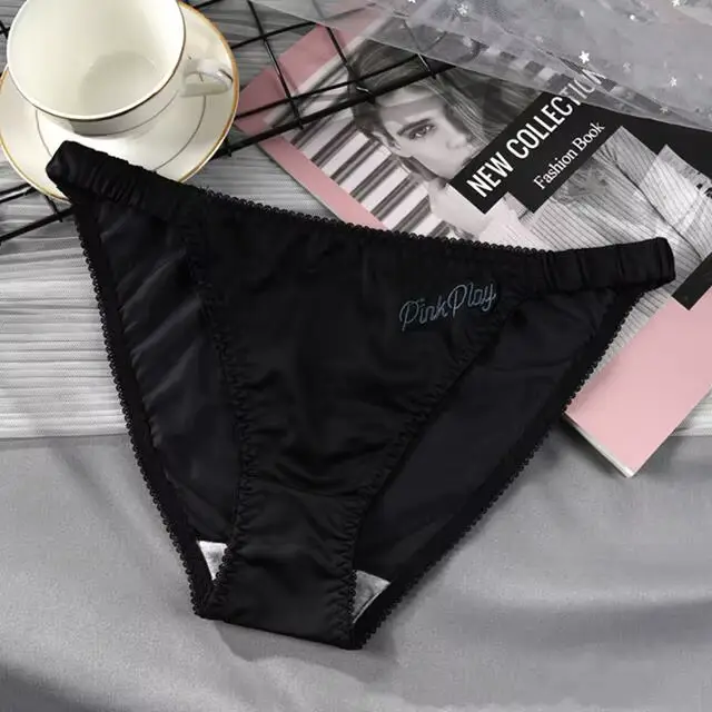 Culottes pour filles avec broderie de lettres, slips en satin de soie glacée, sous-vêtements pour fe