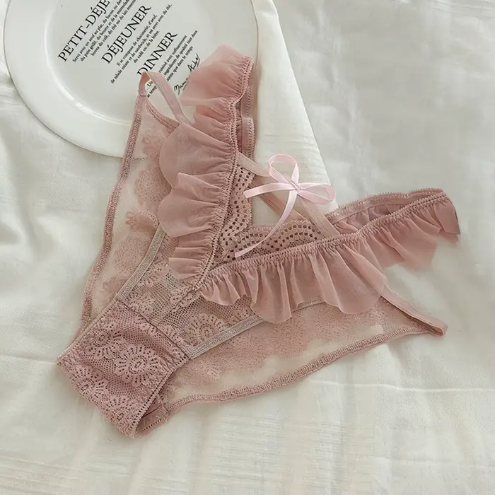 Sexy čipka spodná bielizeň pre ženy nohavice trojuholník rozcuchané okraj bez žiary čistá túžba pre špeciálne príležitosti