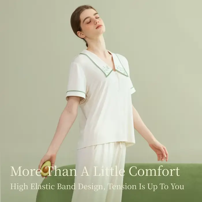 Ensemble de pyjamas SUJIIN pour femmes, 2 pièces, manches courtes, ensemble de détente, modal rafraîchissant, broderie fine, pyjamas été 2026 SH004