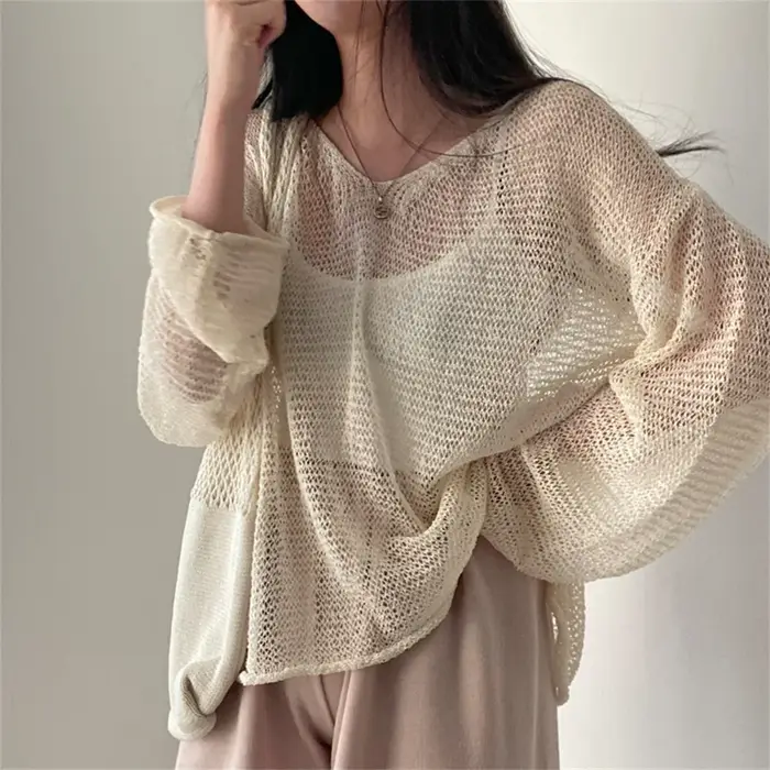Karrram – pull à manches longues pour Femme, Style paresseux, haut ajouré, Sexy, mode, décontracté, 