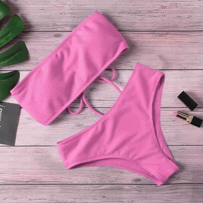 Mode sans bretelles Bikini ensemble Sexy réglable maillot de bain dos nu taille haute maillot de bai