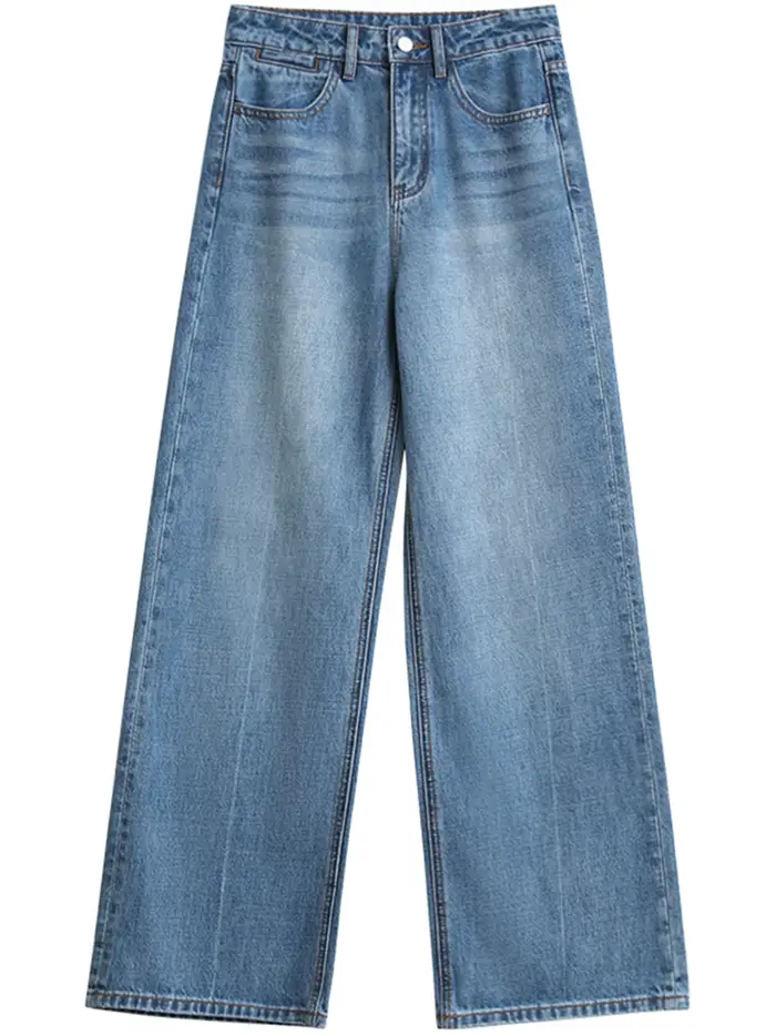 CHIC VEN dámske džínsy modré voľné ležérne pevné nové retro bavlna široké nohavice Denim