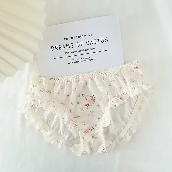 Culottes imprimées mignonnes style Lolita pour femmes, en coton, avec nœud et volants, douces, respi