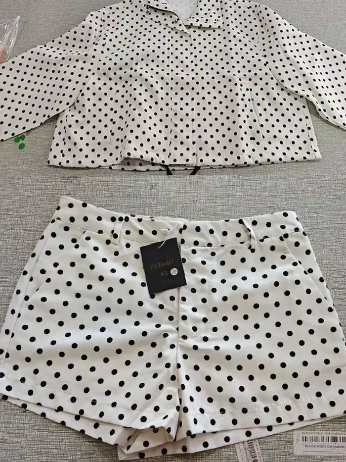 HH – ensemble imprimé à pois pour femme, veste à manches longues, col roulé, cordon de serrage + sho