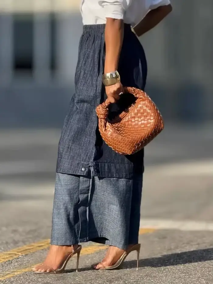 Jeans baggy mixte coton polyester viscosé style high street plissé pour femmes ocassions décontractées printemps été