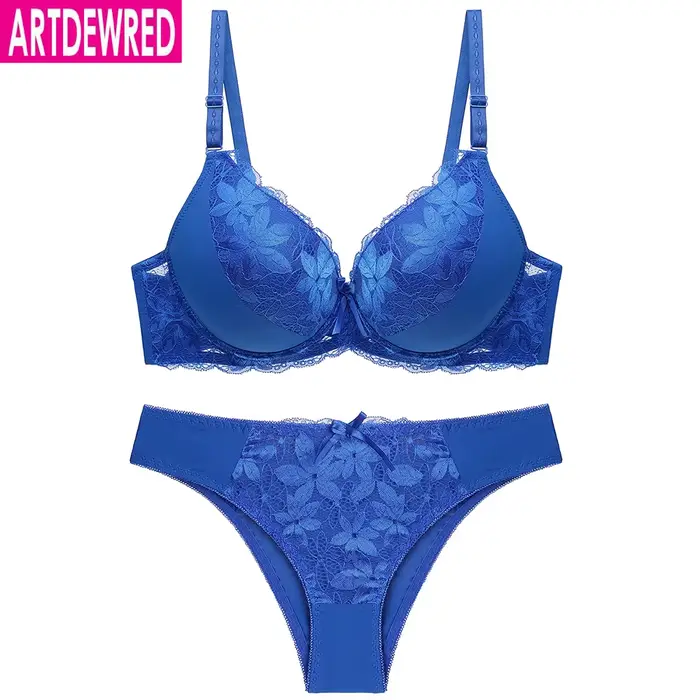 Dámske vyšívané spodná bielizeň nastaviť push-up čipky podprsenka Sexy krátke sady veľké veľkosti