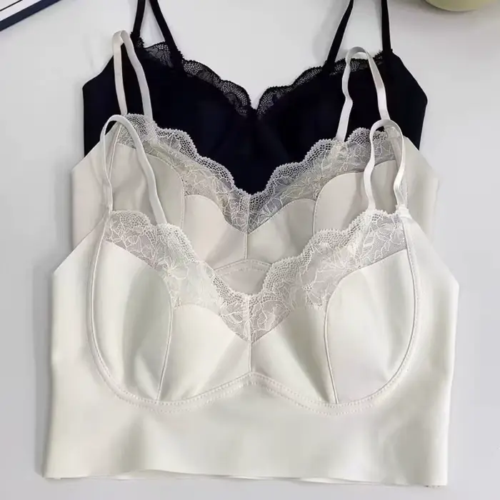Soutien-gorge sans armatures 3/4 tendance avec coussinets ovales élastiques, lingerie féminine en de