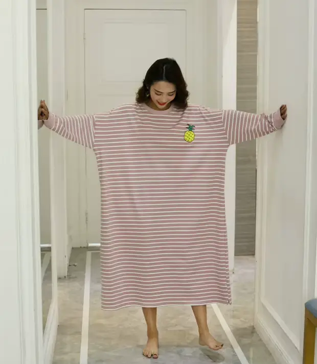 Robe de nuit surdimensionnée à manches longues pour femmes, chemise de nuit de dessin animé, chemise