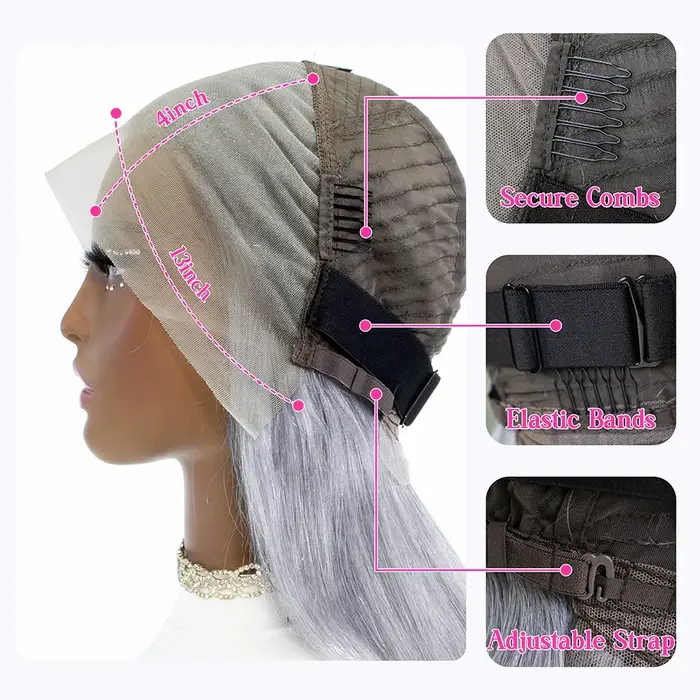 Perruque Bob Lace Front Wig naturelle lisse, couleur grise argentée, 13x4 HD, cheveux humains, 10 12