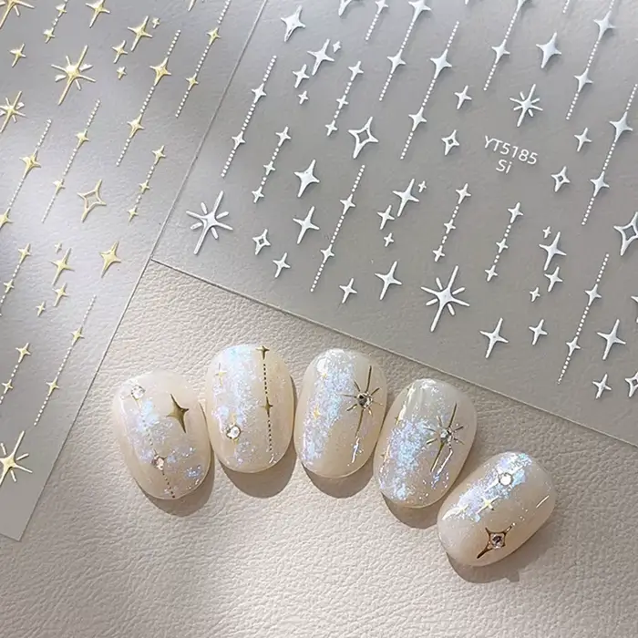 Zlaté a strieborné Starlight Laser trblietavé hviezdy bronzujúce kamienky úľava Nail Art dekorácie nálepky manikúra