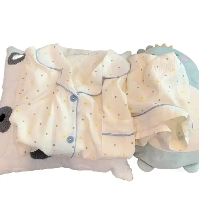 Dámske polka dot tlačené bavlnené pyžamo set, krátky rukáv top a šortky, 2-dielna sada, ležérne a pohodlné set pre domácnosť, mäkké