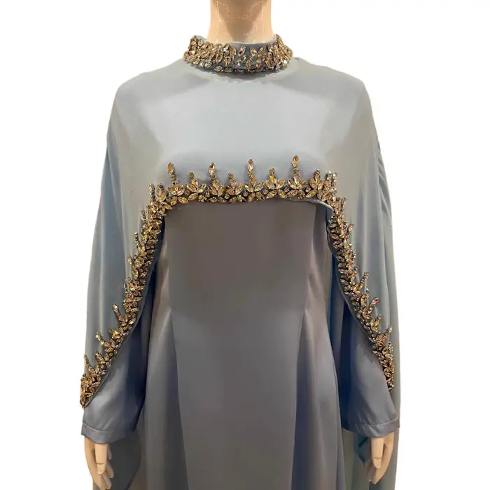 Elegantné dámske Abaya večerné šaty z polyesteru s diamantovými detailmi pre Eid ceremónie a ramadán špeciálne príležitosti