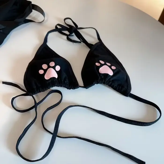 Sexi čipkovaná Lolita sada spodnej bielizne pre ženy Kawaii mačacia labka roztomilá podprsenka Cosplay set animovaná