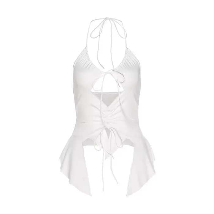 Camisole Slim Fish Tail pour femmes et filles, haut court, doux, blanc, dames, Ins, mignon, années 2
