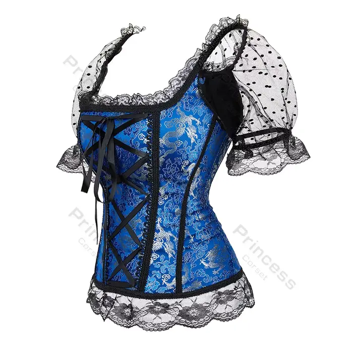 Korzet s rukávmi princezná korzet čipka Top kvetinový korzet pre ženy Plus veľkosť Vintage korzet čipka-up Bustier ružová modrá zlato
