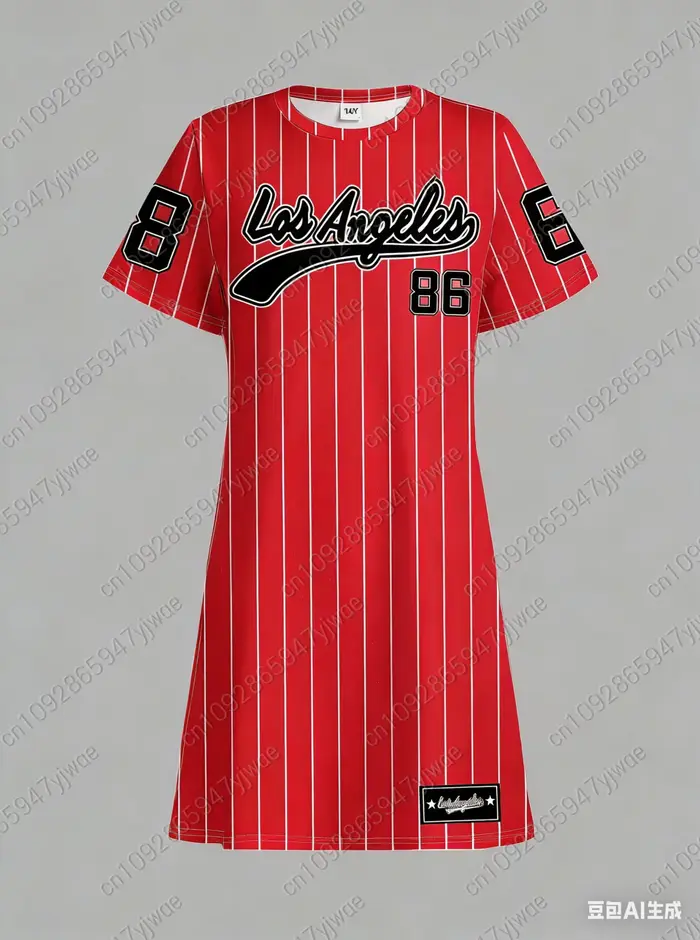 Voľné tričkové šaty pre ženy leto 2026 NO.86 LOS ANGELES Potlač Okrúhly výstrih Krátke rukávy Pull-over Oblečenie