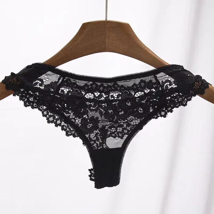 Dámske spodné prádlo Sexy čierna čipka nohavičky spodná bielizeň Dámske kvetinové čipky nohavičky Perspektíva Finetoo Design Dámske nohavičky