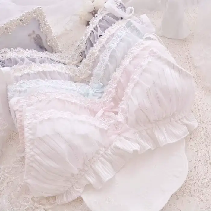 Kawaii pohodlná podprsenka a nohavičky set Lolita dievčenská mašľa bikinový set