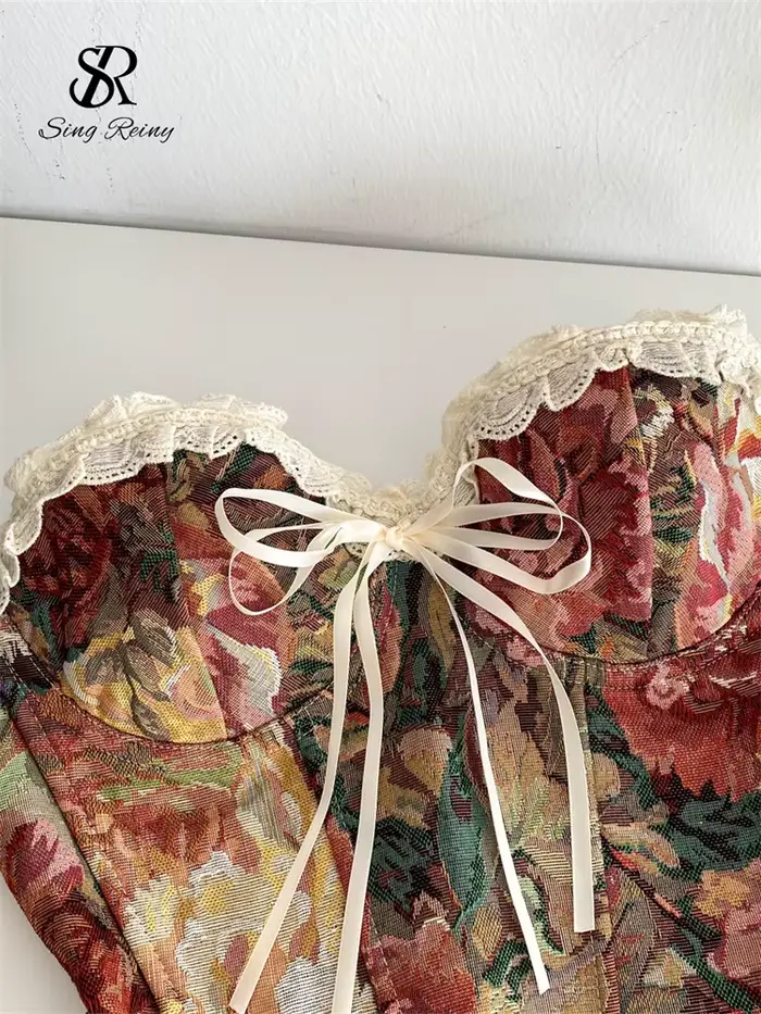 Haut Vintage Corset Imprimé Dentelle pour Femmes Occasions Spéciales Sorties Nocturnes Mode Élégante