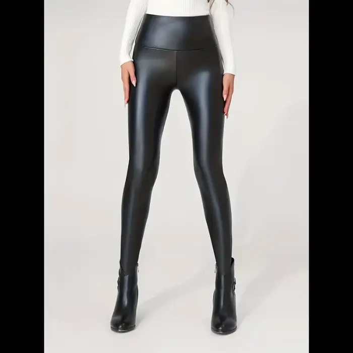 Pantalon taille haute en similicuir, décontracté, pour le yoga, très élastique, toutes saisons, long