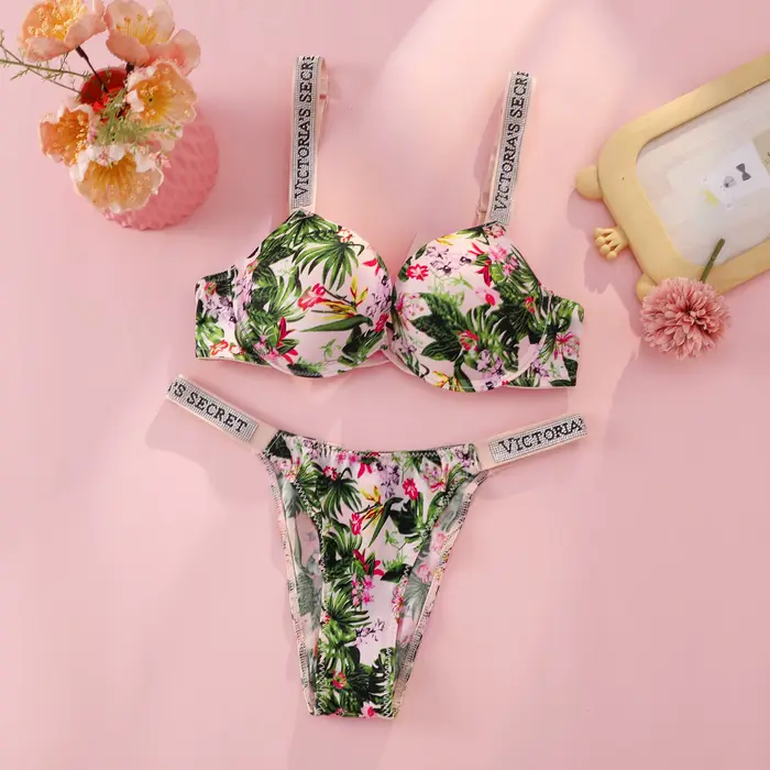 Sexy súprava spodnej bielizne Victoria's Secret s ramienkami s logom z kamienkov