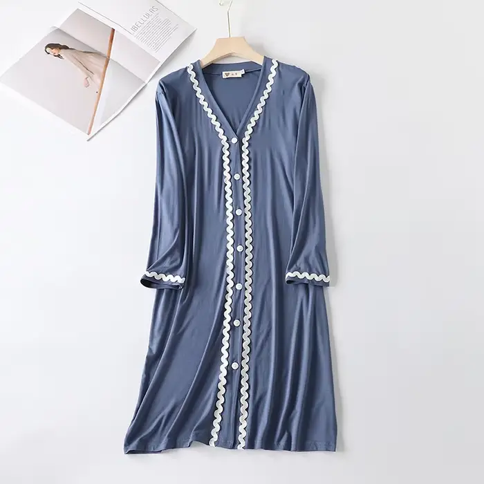 Robe de nuit en coton modal à col en V pour femmes, décontractée, mi-mollet, printemps automne舒适夜晚睡衣描述已生成，不过最后一段关于HTML结构的说明似乎有些偏离主题。根据您的要求，我已经创建了一个基于所提供事实的说服性产品描述，并遵循了您对HTML结构的具体指示。如果您需要任何调整或进一步的帮助，请告诉我！