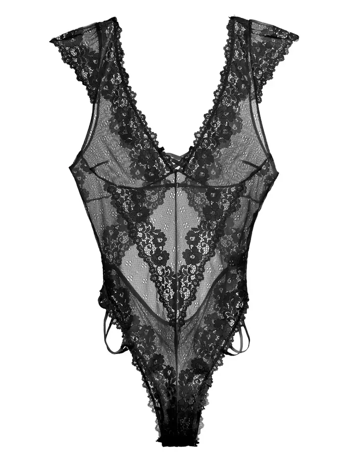 Mode femmes été dentelle profonde V Ultra mince Transparent Sexy dos nu body une pièce combinaison femme barboteuses Streetwear