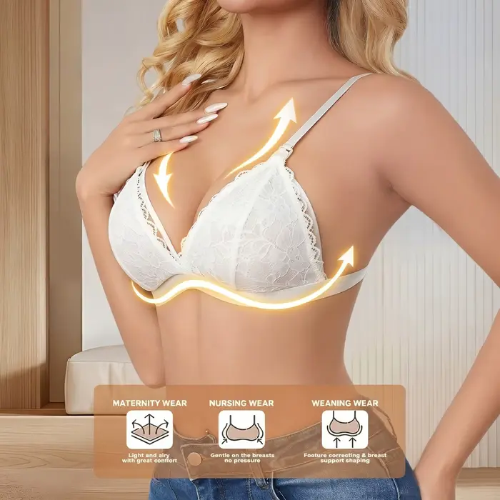 Biela čipka bezdrôtová dojčiaca podprsenka pre ženy, predné uzavretie, mäkká bralette pre tehotenstvo a po pôrode