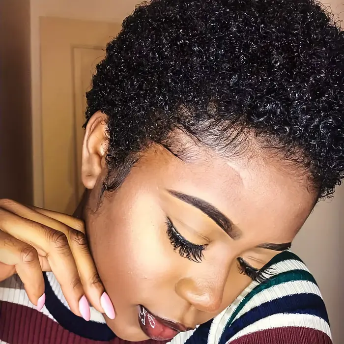 Perruque Glamorous Vague Crépue Afro Pixie Pour Femme Occasions Spéciales Cheveux Humains