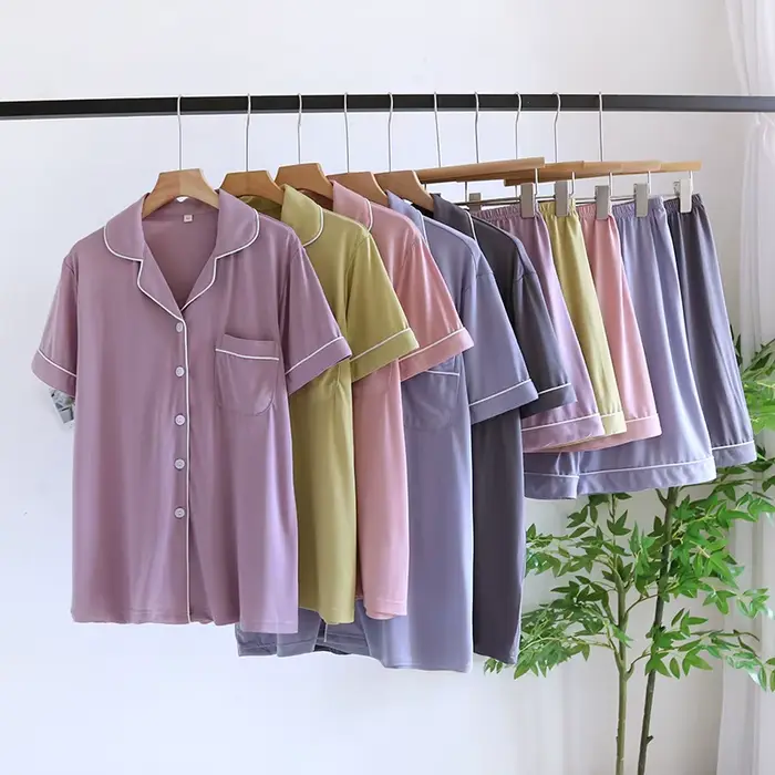 Letné nový pár nastaviť veľký elastický nábytok štíhly modálne bavlnené jednofarebné nastaviť jednoduché ležérne Sleepwear