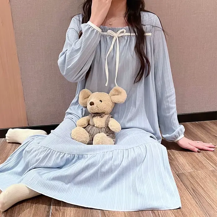 Dámske pyžamo nočná košeľa nové nočná košeľa jarné a jesenné letné pyžamo Homewear roztomilé sladké dlhé študentky nočná košeľa Homewear
