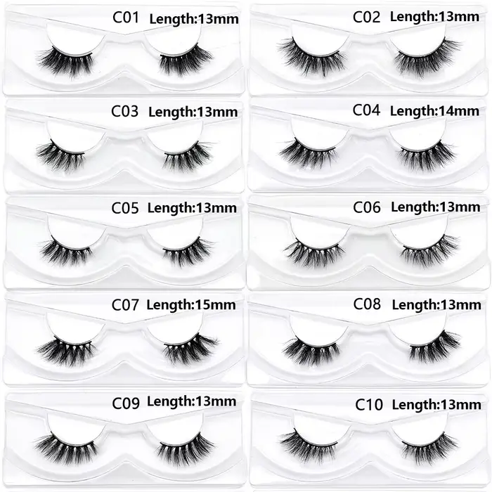 Articles en vrac 10/30/60/100 paires demi-cils de vison naturel longs moelleux vaporeux demi-cils Ex