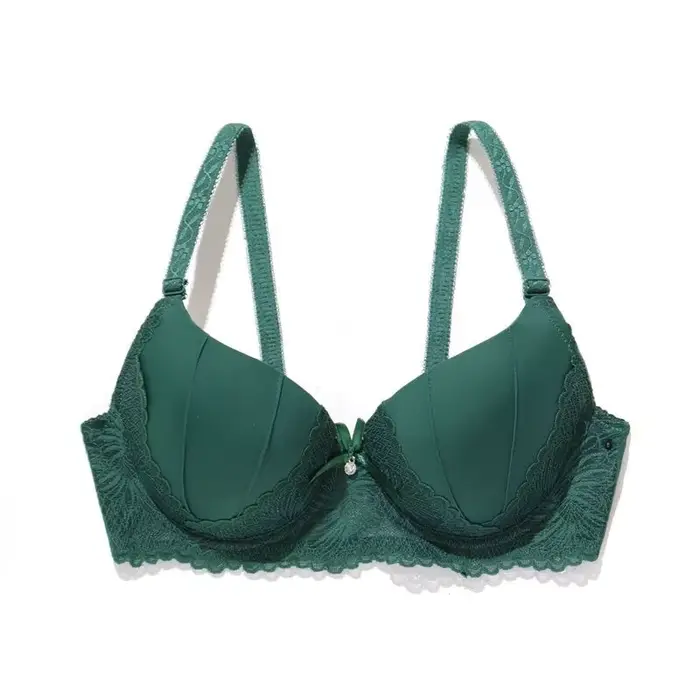 Beauwear - Vyšívaná zelená kvetinová podprsenka s príveskom